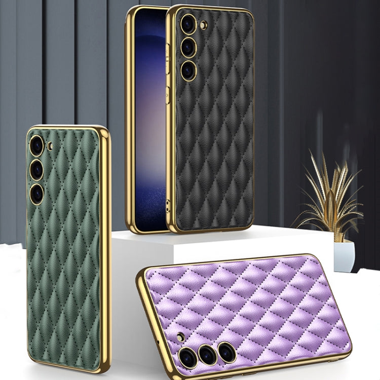 For Samsung Galaxy S23+ 5G GKK Rhombus Pattern Electroplating Plain PU Phone Case(Green) - Galaxy S23+ 5G Cases by GKK | Online Shopping South Africa | PMC Jewellery