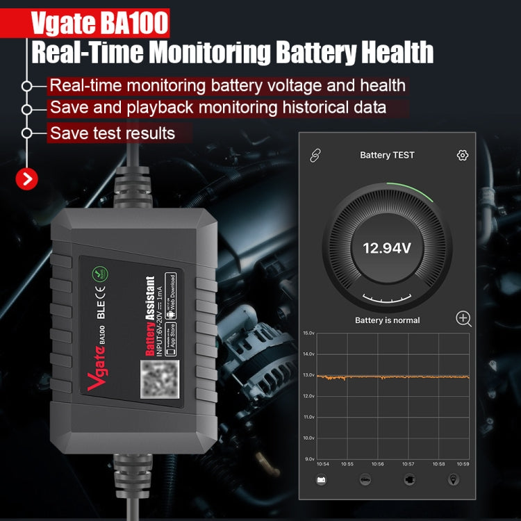 Vgate BA100 Car 12V Bluetooth 4.0 Battery Assistant Analyzer Tester - free shipping - PMC TechLife - Order now!