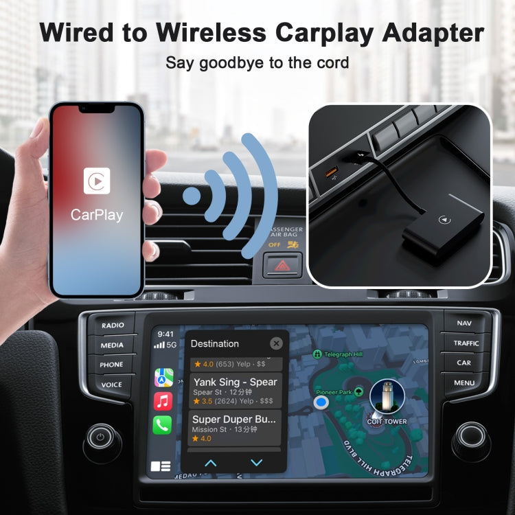 THT-020-2 USB + USB-C / Type-C Wired to Wireless Carplay Adapter for iPhone(Black) - free shipping - PMC TechLife - Order now!