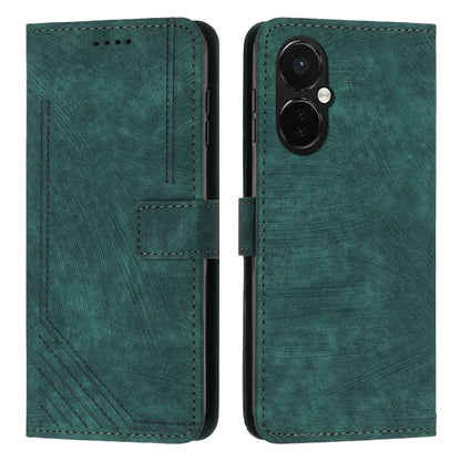 For OnePlus Nord CE 3/Nord CE 3 Lite/Nord N30 Skin Feel Stripe Pattern Leather Phone Case with Lanyard(Green) - OnePlus Cases by PMC Jewellery | Online Shopping South Africa | PMC Jewellery