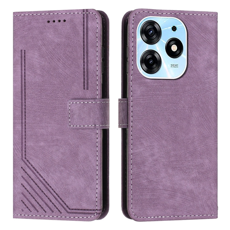 For Tecno Spark 10 Pro Skin Feel Stripe Pattern Leather Phone Case with Lanyard(Purple) - free shipping - PMC TechLife - Order now!
