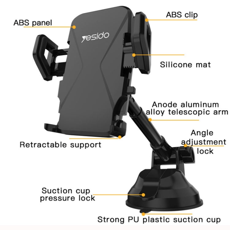 Yesido C40 Car Foldable 360 Degree Rotation Automatic Clip Phone Holder(Black) - Car Holders by Yesido | Online Shopping South Africa | PMC TechLife