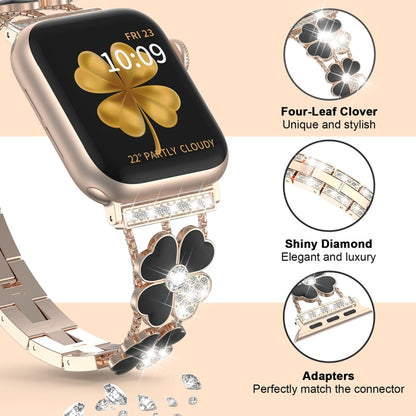 For Apple Watch Ultra 49mm Petal Metal Diamond Watch Band(Rose Gold+Black) -  by PMC Jewellery | Online Shopping South Africa | PMC Jewellery