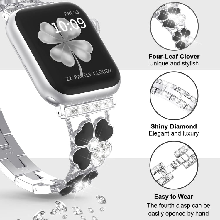 For Apple Watch 8 45mm Petal Metal Diamond Watch Band(Sliver+Black) -  by PMC Jewellery | Online Shopping South Africa | PMC Jewellery