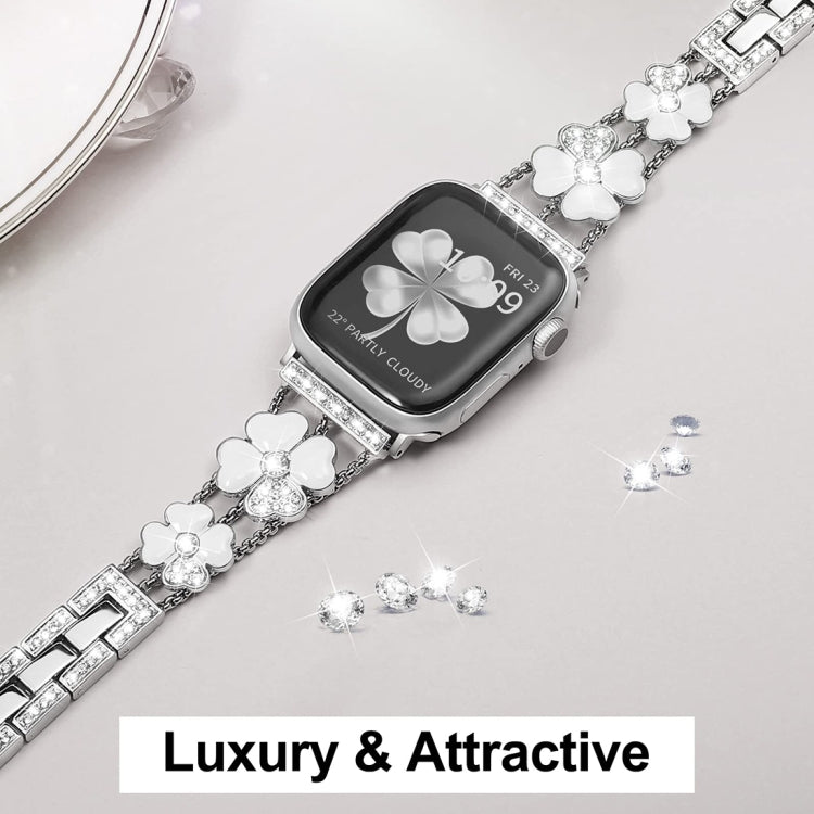 For Apple Watch SE 2022 44mm Petal Metal Diamond Watch Band(Sliver+White) -  by PMC Jewellery | Online Shopping South Africa | PMC Jewellery