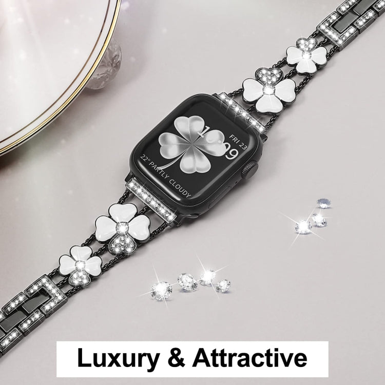 For Apple Watch SE 44mm Petal Metal Diamond Watch Band(Black+White) -  by PMC Jewellery | Online Shopping South Africa | PMC Jewellery