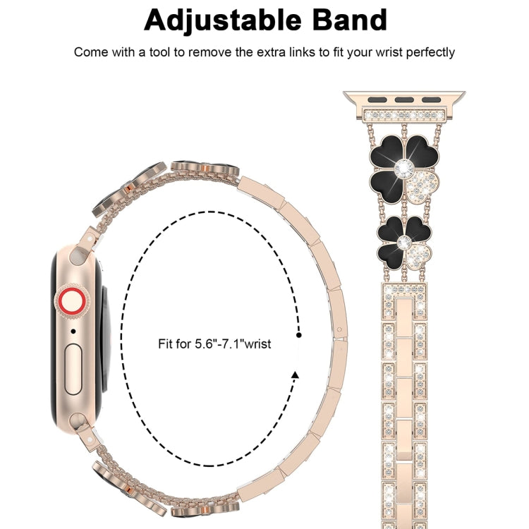 For Apple Watch 3 42mm Petal Metal Diamond Watch Band(Rose Gold+Black) - Watch Bands by PMC Jewellery | Online Shopping South Africa | PMC Jewellery