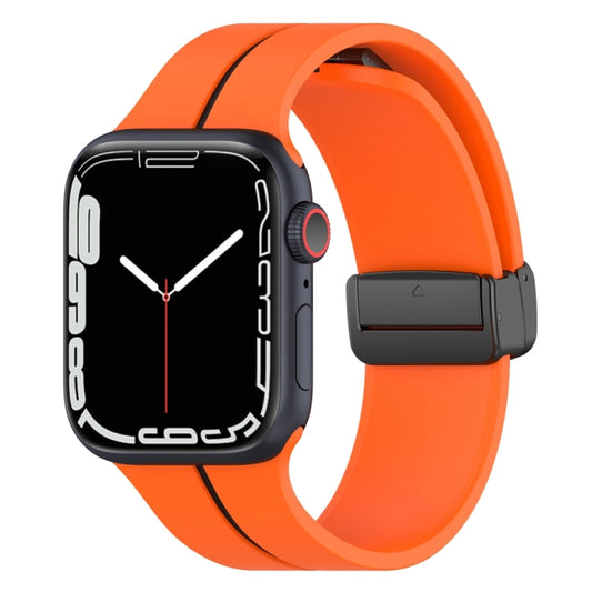 Two Color Folding Buckle Silicone Watch Band For Apple Watch 7 41mm(Orange+Black) - Watch Bands by PMC Jewellery | Online Shopping South Africa | PMC Jewellery