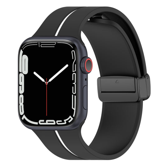 Two Color Folding Buckle Silicone Watch Band For Apple Watch SE 44mm(Black+White) -  by PMC Jewellery | Online Shopping South Africa | PMC Jewellery