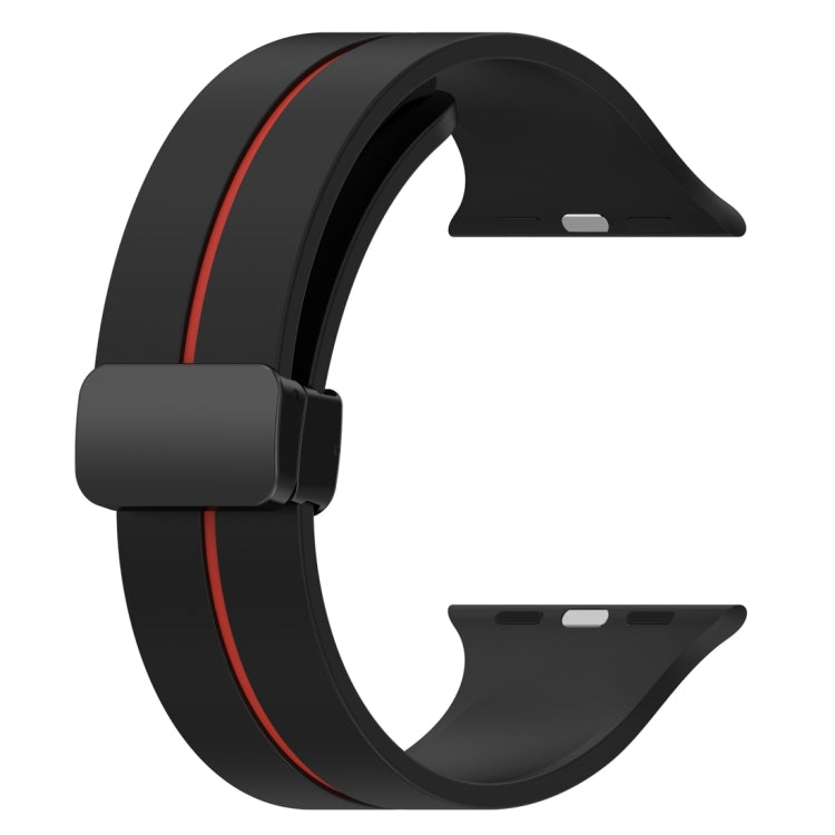 Two Color Folding Buckle Silicone Watch Band For Apple Watch SE 44mm(Black+Red) -  by PMC Jewellery | Online Shopping South Africa | PMC Jewellery