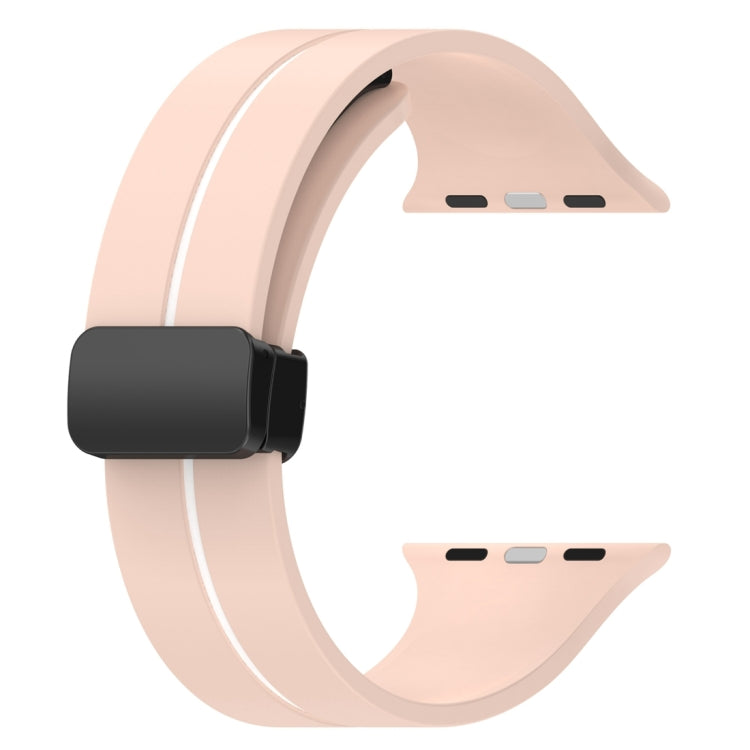 Two Color Folding Buckle Silicone Watch Band For Apple Watch 6 44mm(Pink+White) - Watch Bands by PMC Jewellery | Online Shopping South Africa | PMC Jewellery