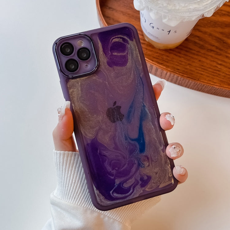 For iPhone 11 Pro Max Oil Painting Electroplating TPU Phone Case(Purple) - iPhone 11 Pro Max Cases by PMC Jewellery | Online Shopping South Africa | PMC Jewellery