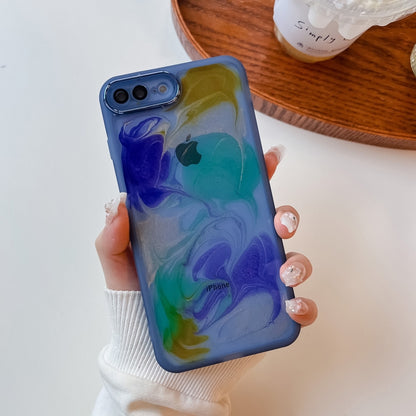 For iPhone 8 Plus / 7 Plus Oil Painting Electroplating TPU Phone Case(Blue) - More iPhone Cases by PMC Jewellery | Online Shopping South Africa | PMC Jewellery