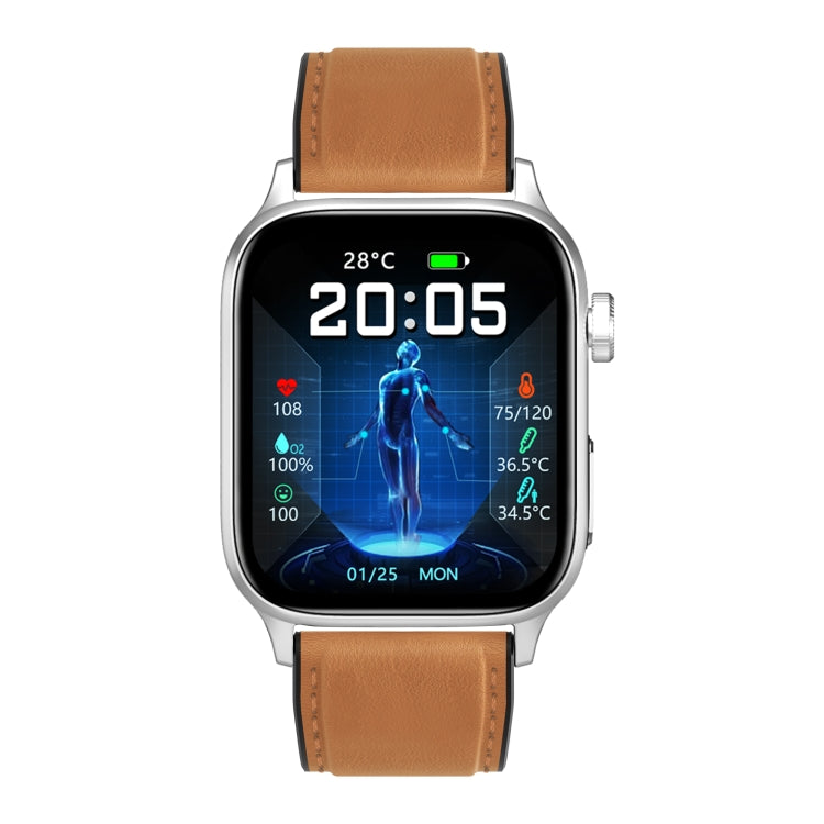 GT22 1.85 inch TFT Screen Leather Band Health Smart Watch, Support Bluetooth Call / Plateau Blood Oxygen / Body Temperature / Arrhythmia / TI Heart Rate Monitoring(Brown) -  by PMC Jewellery | Online Shopping South Africa | PMC Jewellery