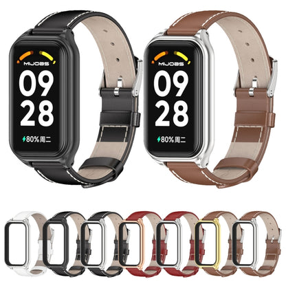 For Redmi Band 2 Mijobs Metal Shell Genuine Leather Watch Band(Red Rose Gold) -  by MIJOBS | Online Shopping South Africa | PMC Jewellery