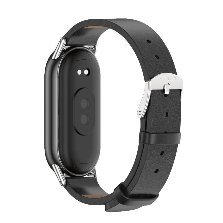 For Xiaomi Mi Band 8 Mijobs Microfiber PU Leather Watch Band(Black Silver) -  by MIJOBS | Online Shopping South Africa | PMC Jewellery