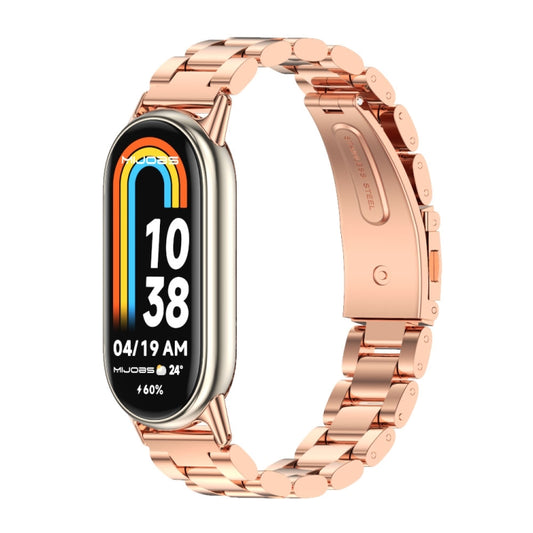 For Xiaomi Mi Band 8 Mijobs Three Bead Stainless Steel Watch Band(Rose Gold) -  by MIJOBS | Online Shopping South Africa | PMC Jewellery