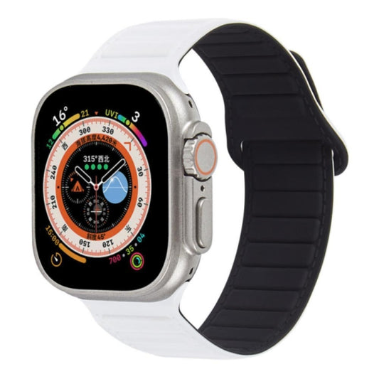 For Apple Watch Ultra 49mm Loop Magnetic Silicone Watch Band(White Black) - Watch Bands by PMC Jewellery | Online Shopping South Africa | PMC Jewellery