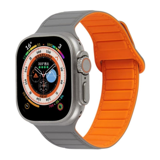 For Apple Watch 7 45mm Loop Magnetic Silicone Watch Band(Grey Orange) - Watch Bands by PMC Jewellery | Online Shopping South Africa | PMC Jewellery