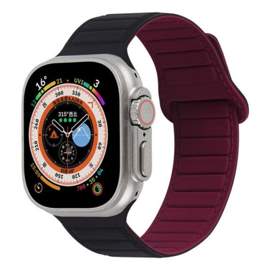 For Apple Watch 3 42mm Loop Magnetic Silicone Watch Band(Black Wine Red) - Watch Bands by PMC Jewellery | Online Shopping South Africa | PMC Jewellery