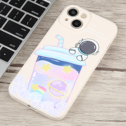 For iPhone 14 Milk Tea Astronaut Pattern Liquid Silicone Phone Case(Ivory White) - iPhone 14 Cases by PMC Jewellery | Online Shopping South Africa | PMC Jewellery