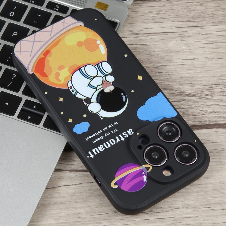 For iPhone 12 Milk Tea Astronaut Pattern Liquid Silicone Phone Case(Ivory Black) - free shipping - PMC TechLife - Order now!