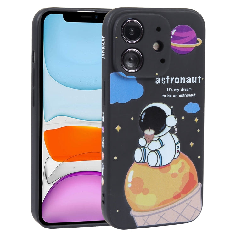 For iPhone 11 Milk Tea Astronaut Pattern Liquid Silicone Phone Case(Ivory Black) - free shipping - PMC TechLife - Order now!