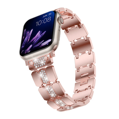 Diamond Metal Watch Band For Apple Watch 8 41mm(Pink) - Watch Bands by PMC Jewellery | Online Shopping South Africa | PMC Jewellery