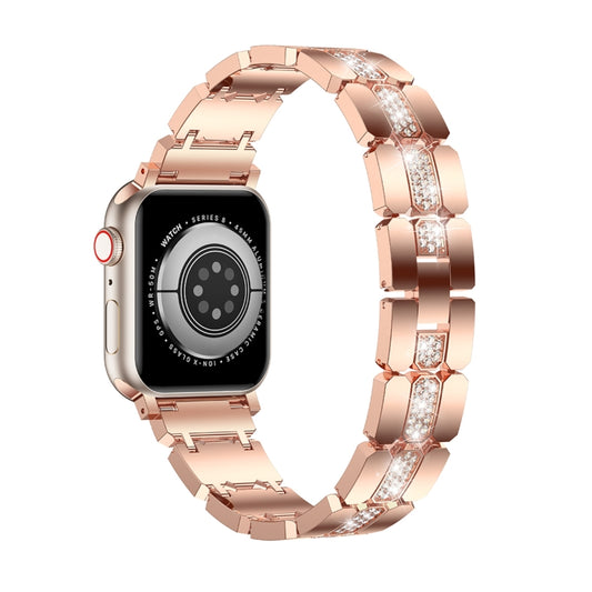 Diamond Metal Watch Band For Apple Watch 8 45mm(Rose Gold) - Watch Bands by PMC Jewellery | Online Shopping South Africa | PMC Jewellery