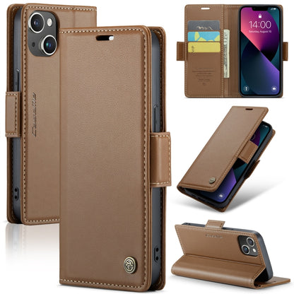 For iPhone 14 CaseMe 023 Butterfly Buckle Litchi Texture RFID Anti-theft Leather Phone Case(Brown) - iPhone 14 Cases by CaseMe | Online Shopping South Africa | PMC Jewellery