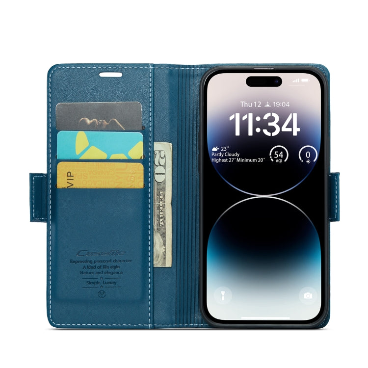 For iPhone 14 Pro CaseMe 023 Butterfly Buckle Litchi Texture RFID Anti-theft Leather Phone Case(Blue) - iPhone 14 Pro Cases by CaseMe | Online Shopping South Africa | PMC Jewellery