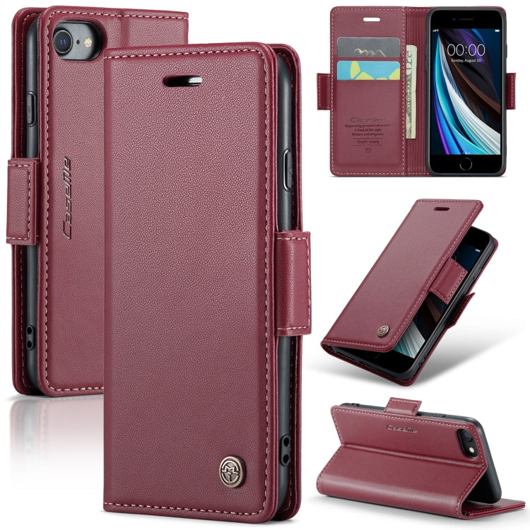 For iPhone SE 2022/SE 2020/6/7/8 CaseMe 023 Butterfly Buckle Litchi Texture RFID Anti-theft Leather Phone Case(Wine Red) - More iPhone Cases by CaseMe | Online Shopping South Africa | PMC Jewellery