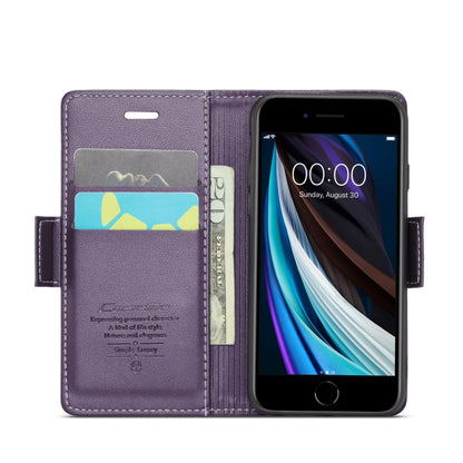 For iPhone SE 2022/SE 2020/6/7/8 CaseMe 023 Butterfly Buckle Litchi Texture RFID Anti-theft Leather Phone Case(Pearly Purple) - More iPhone Cases by CaseMe | Online Shopping South Africa | PMC Jewellery