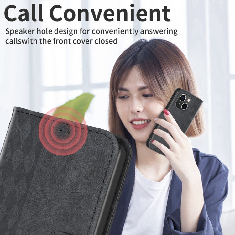 For iPhone 14 Plus Plaid Embossed Leather Phone Case(Black) - iPhone 14 Plus Cases by PMC Jewellery | Online Shopping South Africa | PMC Jewellery