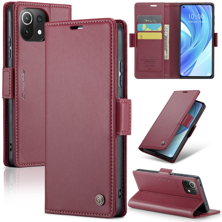 For Xiaomi Mi 11 Lite CaseMe 023 Butterfly Buckle Litchi Texture RFID Anti-theft Leather Phone Case(Wine Red) - Xiaomi Cases by CaseMe | Online Shopping South Africa | PMC Jewellery