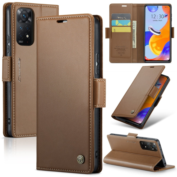 CaseMe 023 Butterfly Buckle Litchi Texture RFID Anti-theft Leather Phone Case For Xiaomi Redmi Note 11 Pro 5G Global/Redmi Note 11 Pro Global(Brown) - Redmi Note 11 Pro Case by CaseMe | Online Shopping South Africa | PMC Jewellery