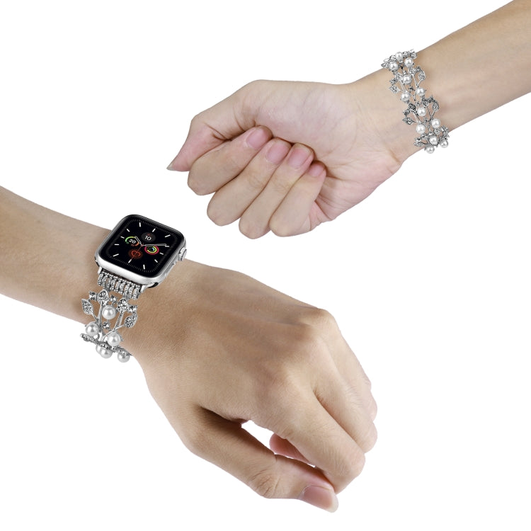 Four-leaf Bead Metal Watch Band For Apple Watch SE 40mm(Silver) - Watch Bands by PMC TechLife | Online Shopping South Africa | PMC TechLife
