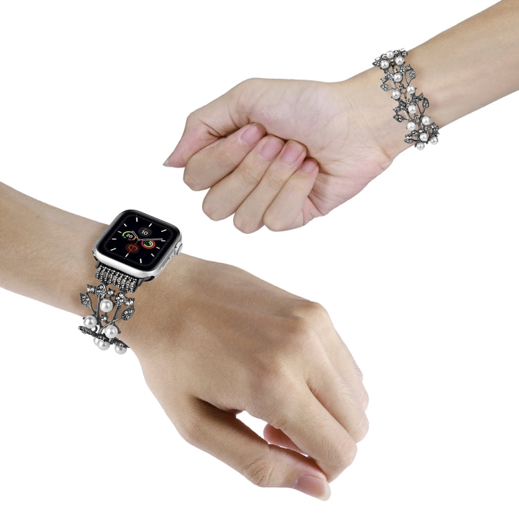 Four-leaf Bead Metal Watch Band For Apple Watch 6 44mm(Black) - Watch Bands by PMC TechLife | Online Shopping South Africa | PMC TechLife