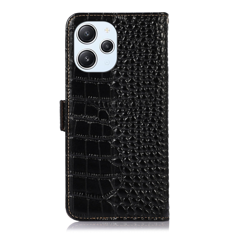 For Xiaomi Redmi 12 Crocodile Top Layer Cowhide Leather Phone Case(Black) - Xiaomi Cases by PMC TechLife | Online Shopping South Africa | PMC TechLife