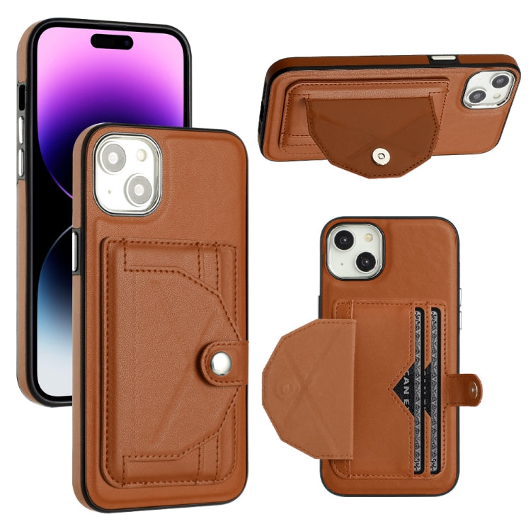 For iPhone 15 Plus Shockproof Leather Phone Case with Card Holder(Brown) - iPhone 15 Plus Cases by PMC Jewellery | Online Shopping South Africa | PMC Jewellery