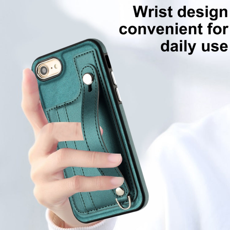 For iPhone SE 2022/SE 2020/6/7/8 Shockproof Leather Phone Case with Wrist Strap(Green) - free shipping - PMC TechLife - Order now!