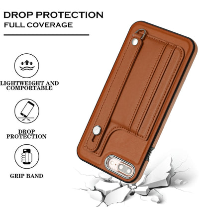 For iPhone 6 Plus/7 Plus/8 Plus Shockproof Leather Phone Case with Wrist Strap(Brown) - More iPhone Cases by PMC Jewellery | Online Shopping South Africa | PMC Jewellery