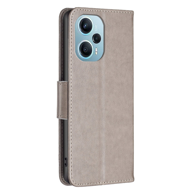 For Xiaomi Poco F5 5G / Redmi Note 12 Turbo Two Butterflies Embossing Leather Phone Case(Grey) - Xiaomi Cases by PMC Jewellery | Online Shopping South Africa | PMC Jewellery