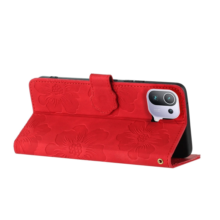 For Xiaomi Mi 11 Pro Flower Embossing Pattern Leather Phone Case(Red) - free shipping - PMC TechLife - Order now!
