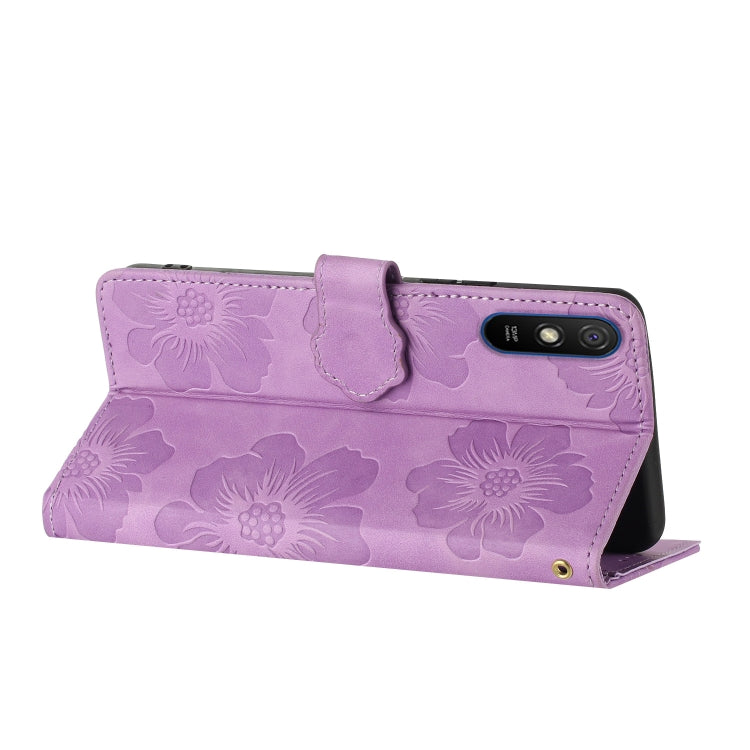 For Xiaomi Redmi 9A Flower Embossing Pattern Leather Phone Case(Purple) - Xiaomi Cases by PMC Jewellery | Online Shopping South Africa | PMC Jewellery