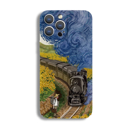 For iPhone 13 Precise Hole Oil Painting Pattern PC Phone Case(Train) - iPhone 13 Cases by PMC Jewellery | Online Shopping South Africa | PMC Jewellery