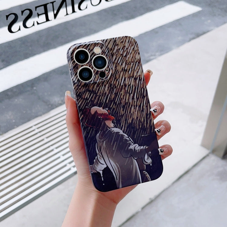 For iPhone 14 Precise Hole Oil Painting Pattern PC Phone Case(Rain) - iPhone 14 Cases by PMC Jewellery | Online Shopping South Africa | PMC Jewellery