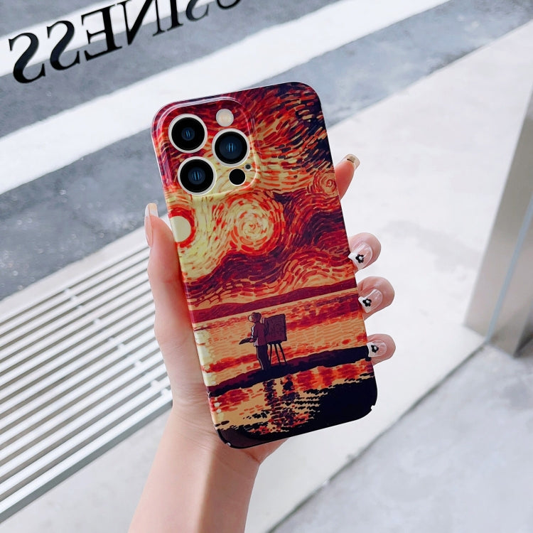 For iPhone X / XS Precise Hole Oil Painting Pattern PC Phone Case(Sunset) - More iPhone Cases by PMC TechLife | Online Shopping South Africa | PMC TechLife