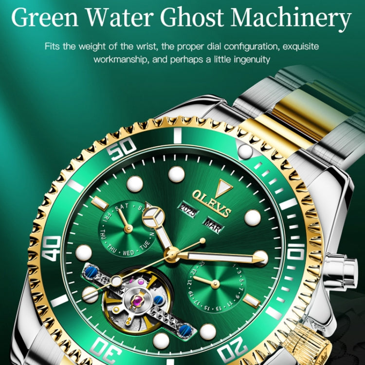 OLEVS 6605 Men Multifunctional Waterproof Mechanical Watch(Green) - Metal Strap Watches by OLEVS | Online Shopping South Africa | PMC Jewellery