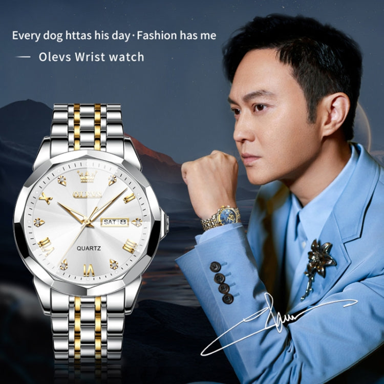 OLEVS 9931 Men Luminous Waterproof Quartz Watch(White + Gold) - Metal Strap Watches by OLEVS | Online Shopping South Africa | PMC Jewellery | Buy Now Pay Later Mobicred